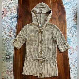 Maurices button up short sleeved tie waist tan Heathered multi-color sweater